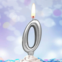 Свеча Цифра Серебряная "0"  7см. 1шт.