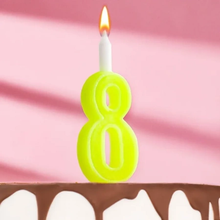Свеча Цифра Одноцветная "8"  12см. 1шт.