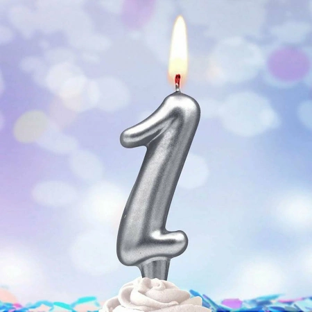 Свеча Цифра Серебряная "1",7см. 1шт.