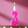 Свеча Цифра Одноцветная "3"  12см. 1шт.